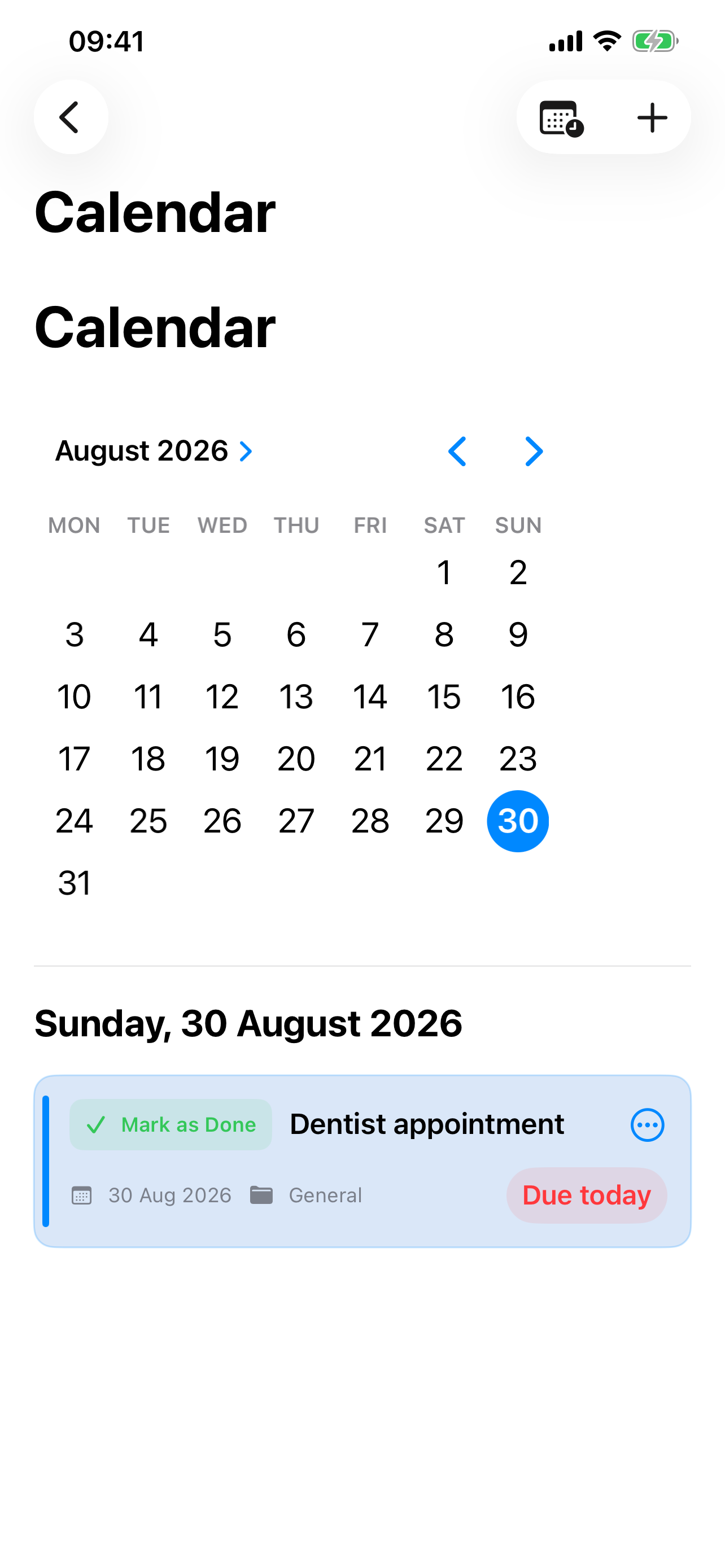 Deadline Desk calendar on iPhone showing a deadline due today